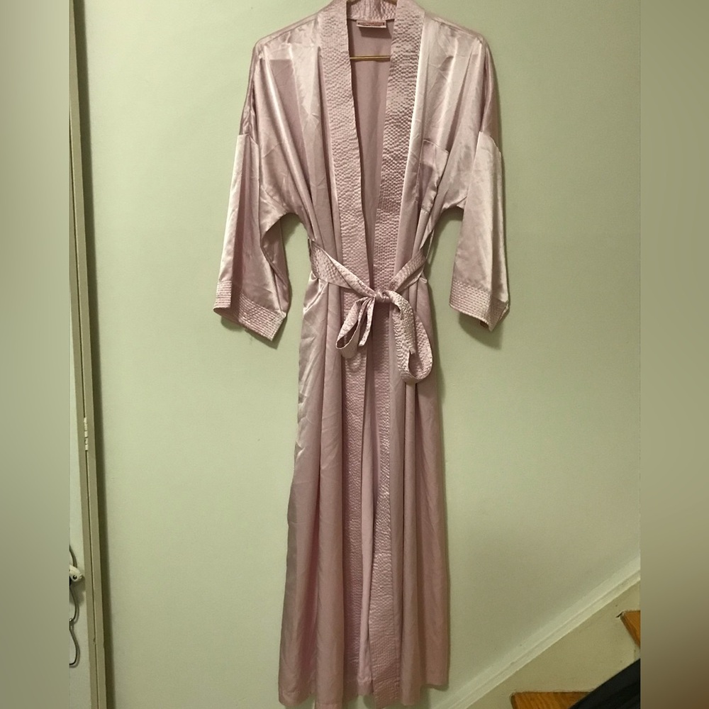 Long Satin Kimono Style Robe - Blush Pink